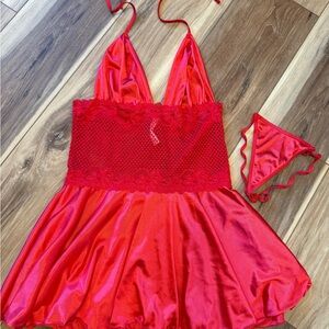 NWOT Elegant Red Lace Babydoll Set